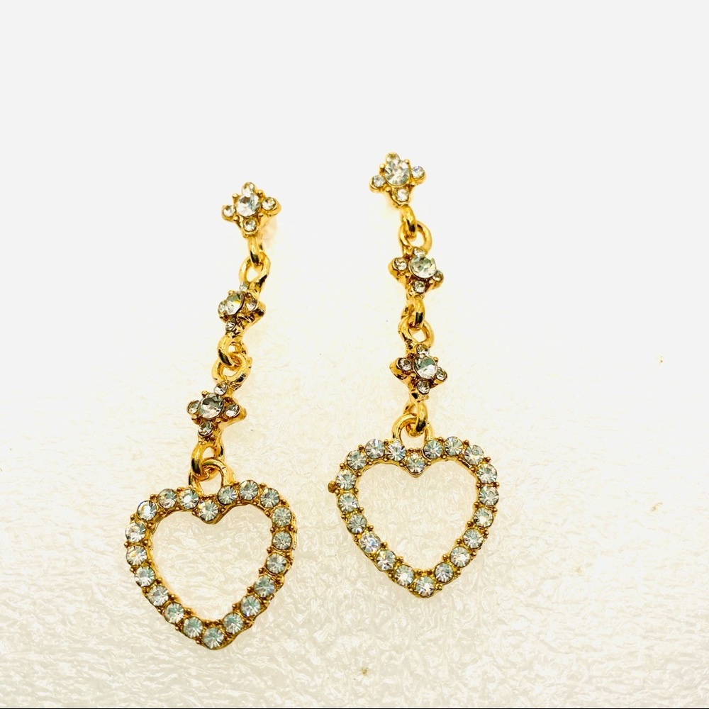 Earrings Crystal Hearts dangle Pierced - Picture 6 of 9